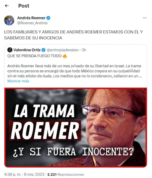 El nuevo mensaje de Andrés Roemer / Captura de pantalla -  X: @Roemer_Andres