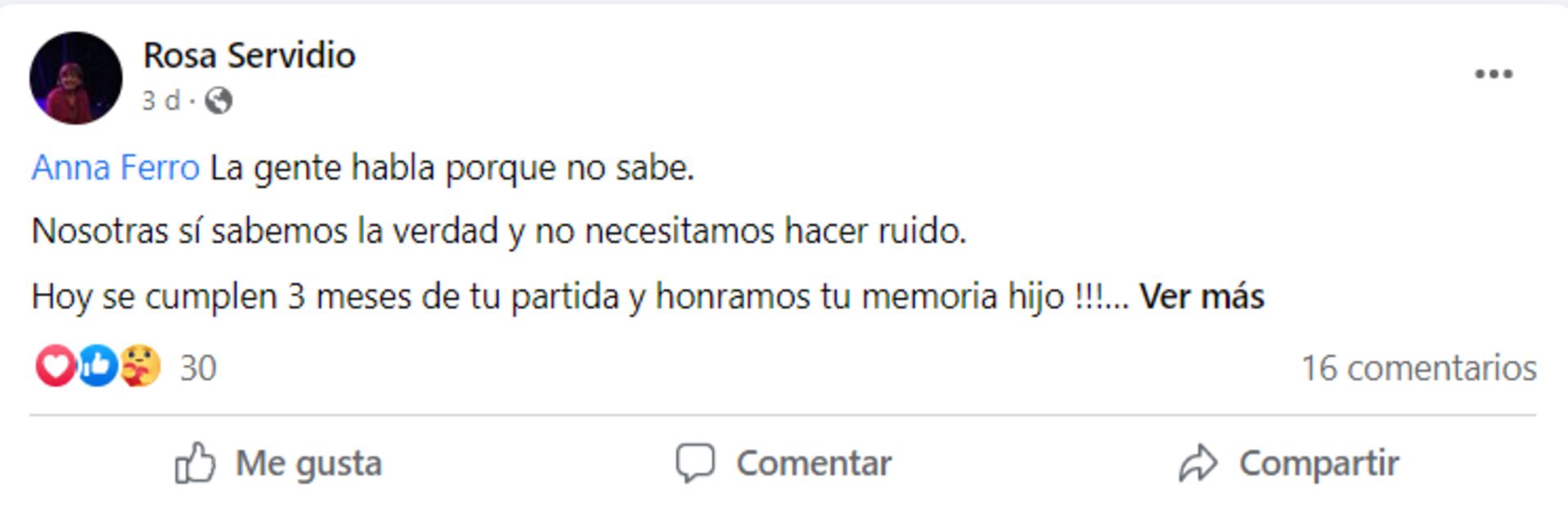 La mamá de Fernando del Solar muestra su apoyo a Anna Ferro