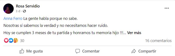 La mamá de Fernando del Solar muestra su apoyo a Anna Ferro