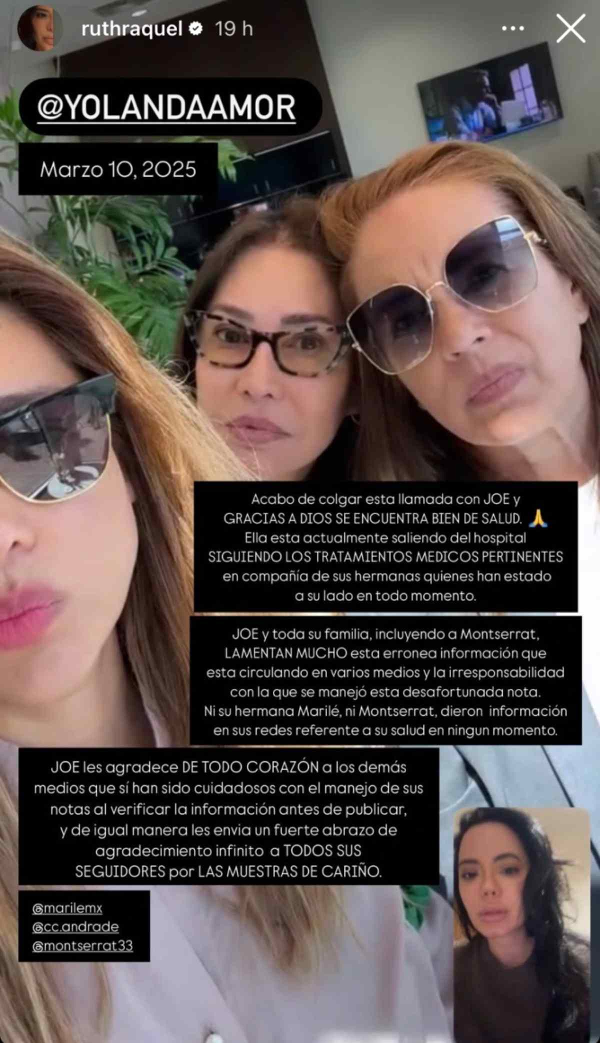 Raquel Rocha compartió una fotografía de su videollamada con Yolanda Andrade / Foto: Captura