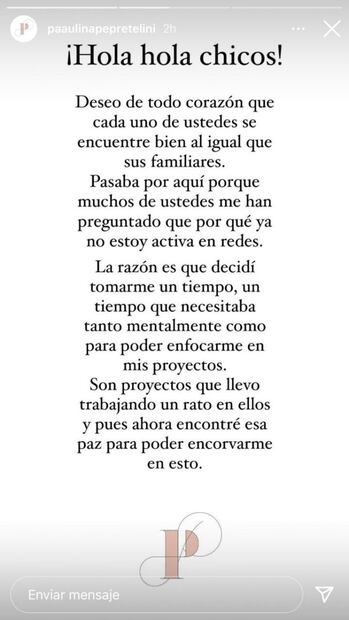 Paulina Peña deja las redes sociales y explica por qué