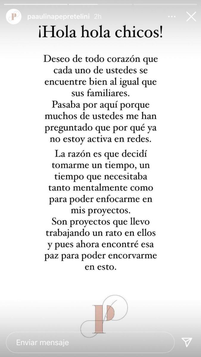 Paulina Peña deja las redes sociales y explica por qué