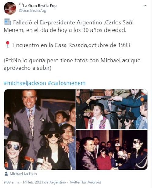 Carlos Menem se dejó seducir por el espectáculo internacional
