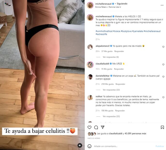 Michelle Renaud presume en bikini su abdomen plano y muestra los beneficios de los baños de hielo