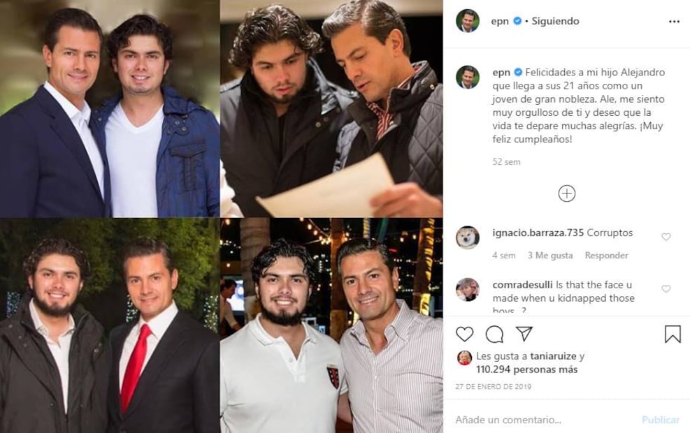 Reaparece Enrique Peña Nieto en felicitación para su hijo Alejandro por su cumpleaños
