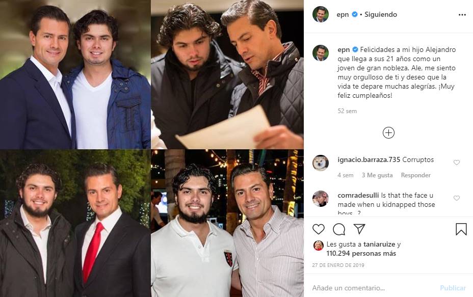 Reaparece Enrique Peña Nieto en felicitación para su hijo Alejandro por su cumpleaños