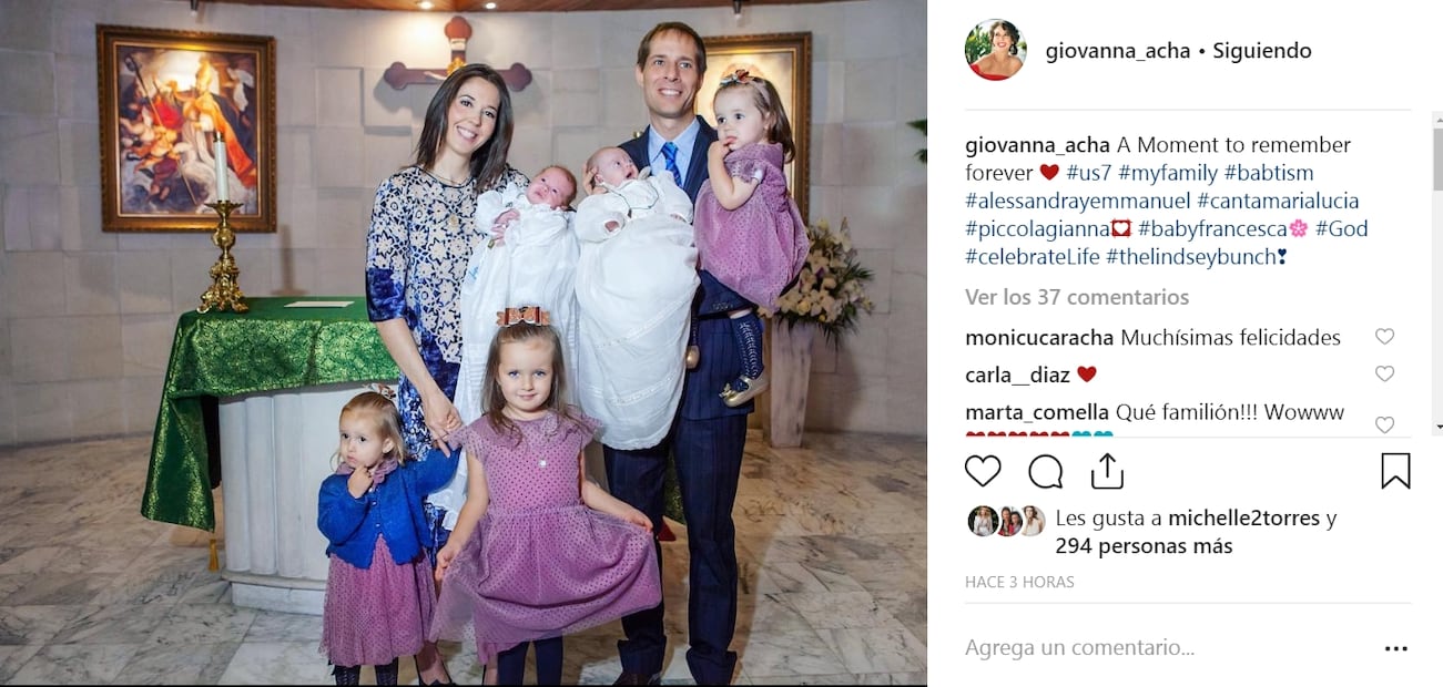 Giovanna Acha y Jordan Lindsey bautizan a sus mellizos 