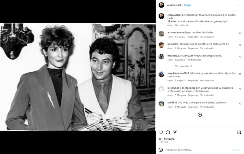 César Costa y su esposa Gilda / Instagram: @cesarcostaof