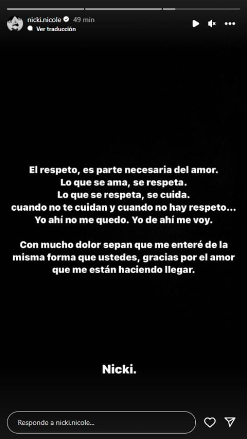 El comunicado de Nicki Nicole / Instagram