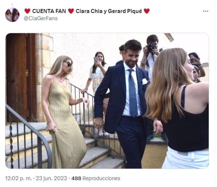 Clara Chía y Gerard Piqué en la boda de Marc Piqué / Twitter