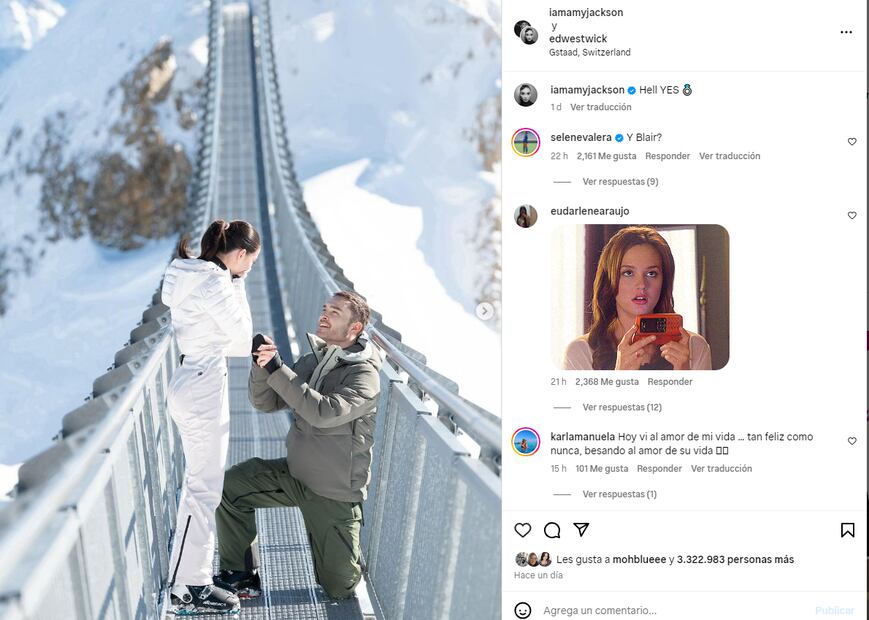 Ed Westwick y Amy Jackson/Instagram