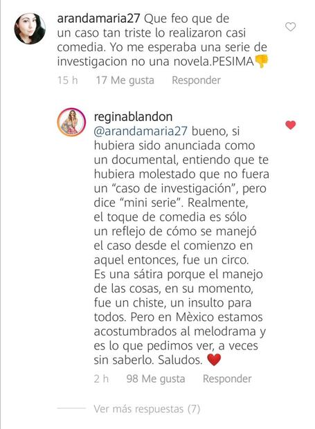 Regina Blandón se defiende de las críticas sobre la serie del caso Paulette 