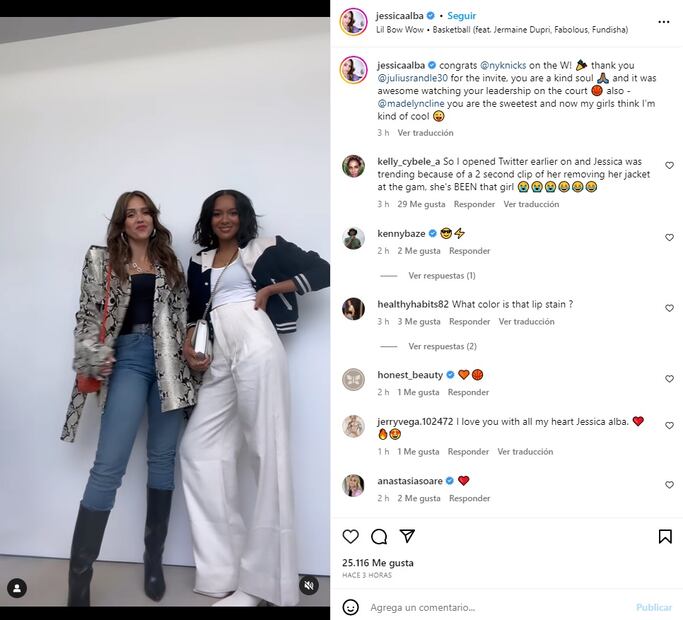 Jessica Alba aparece brevemente en el partido de los Knicks y enloquece las redes sociales
