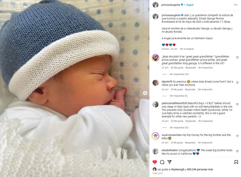 Bebé de Eugenia de York/Instagram.