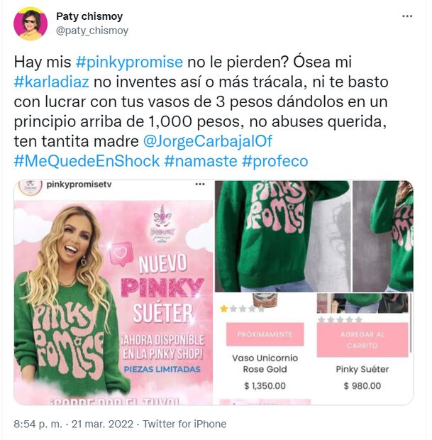 Karla Díaz rompe el silencio: sacan del mercado el suéter que vendía de Shein