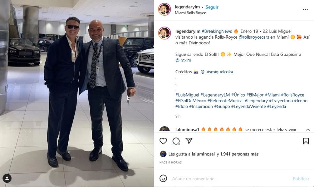 Luis Miguel vuelve a aparecer en una agencia de Rolls-Royce