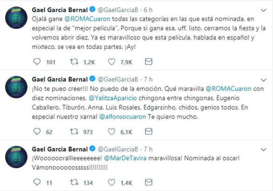 Amigos felicitan a Alfonso Cuarón por la nominación de Roma a los premios Oscar