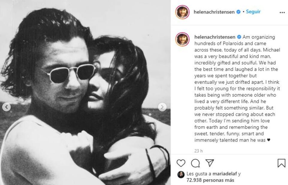Helena Christensen rinde homenaje a su ex novio Michael Hutchence en el aniversario de su muerte