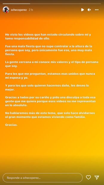 Checo Pérez habla sobre video con otra mujer. "Fue una mala fiesta que no supe controlar"