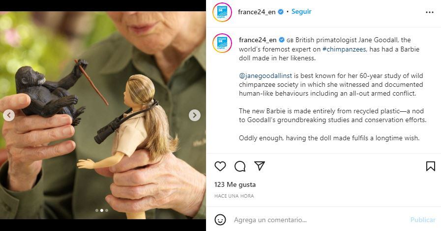 Barbie lanza muñeca inspirada en Jane Goodall, pionera en estudio de los chimpancés