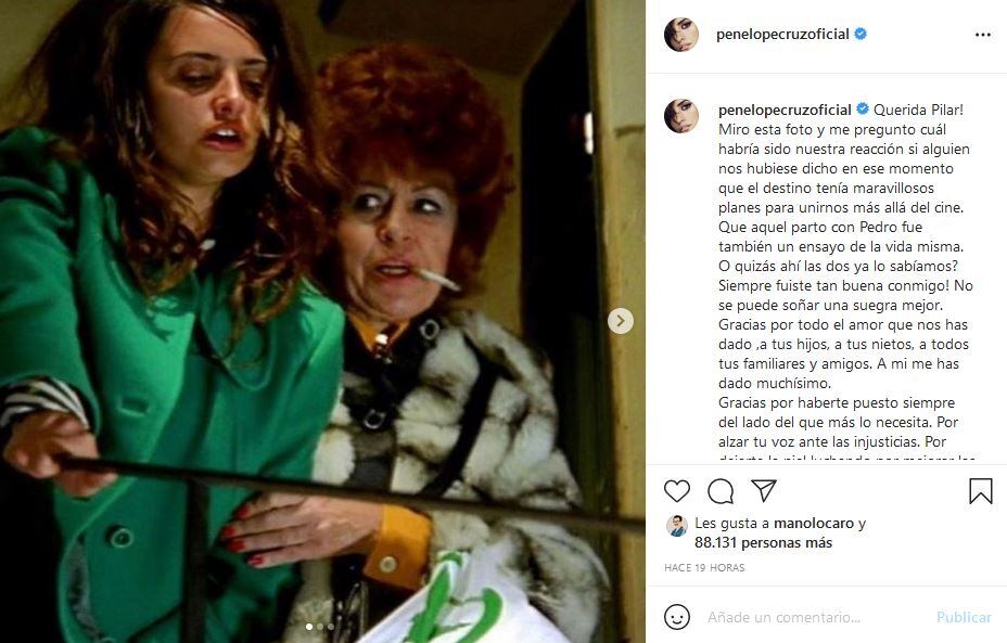 Penélope Cruz escribe conmovedora carta por el fallecimiento de su suegra, Pilar Bardem