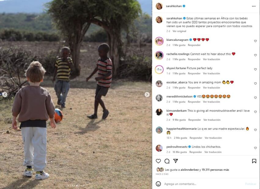 Sarah Kohan y sus hijos en África / Instagram: @sarahkohan