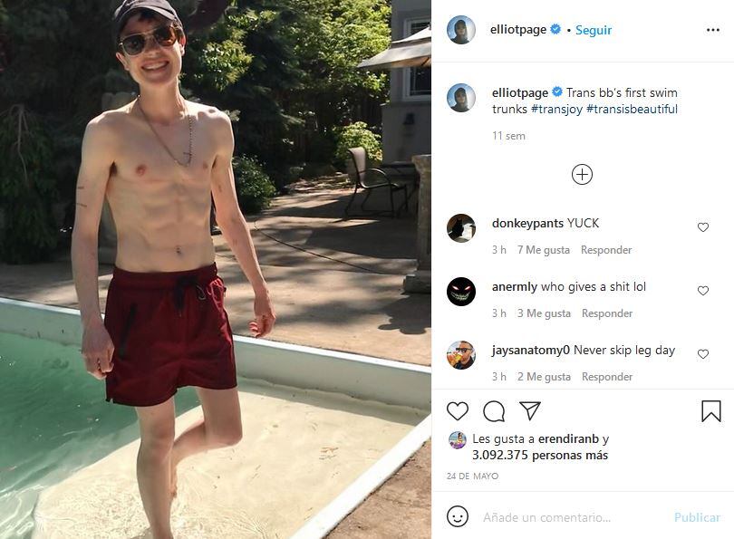 Elliot Page presume su abdomen con foto sin playera