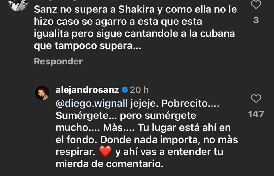 Alejandro Sanz respondió un comentario realizado a Candela Márquez / Foto: Instagram