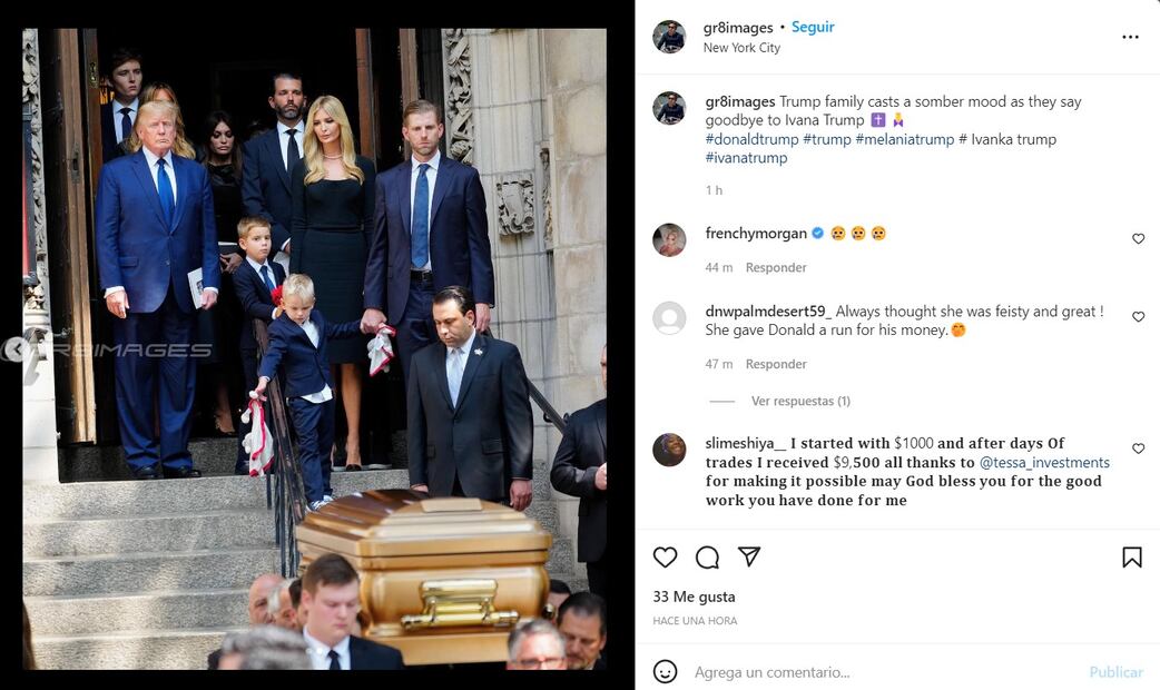 Donald Trump despide a Ivana acompañado de sus hijos en una solemne ceremonia