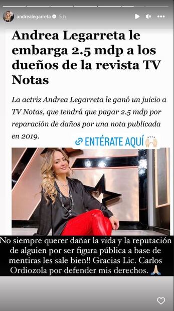 Andrea Legarreta gana juicio por daño moral con 2.5 millones de pesos