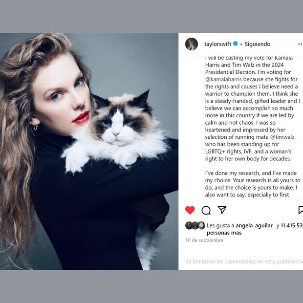 Taylor Swift apoya a Kamala Harris / Foto: Instagram