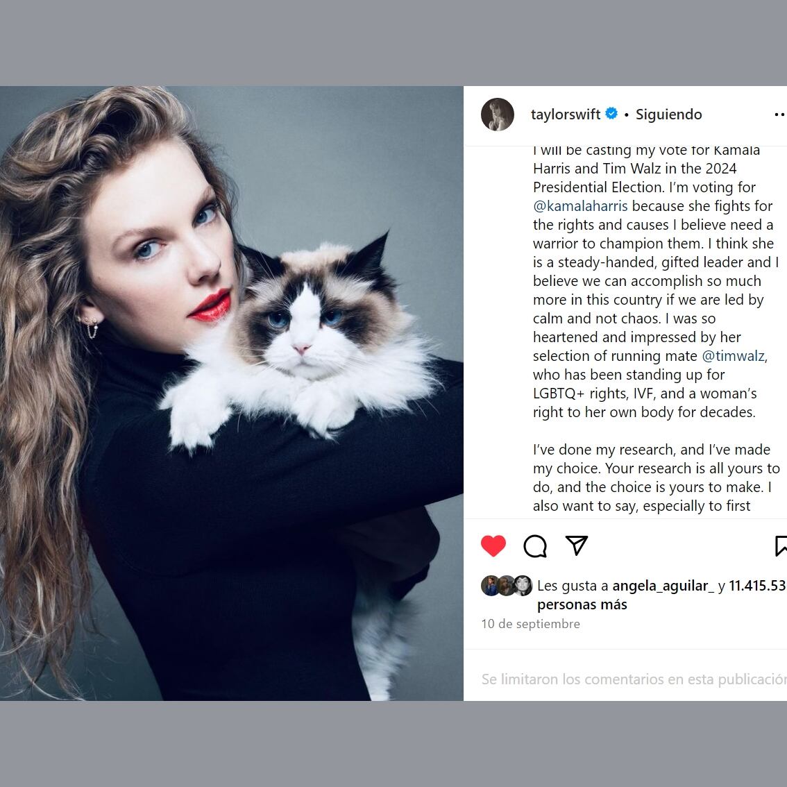 Taylor Swift apoya a Kamala Harris / Foto: Instagram