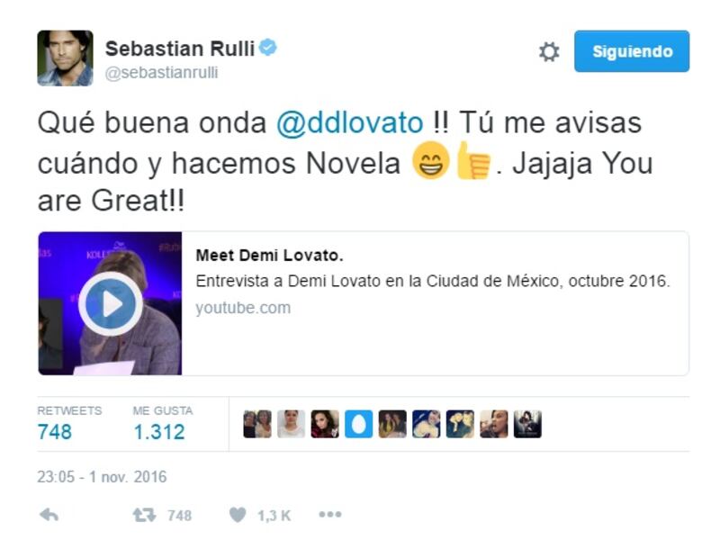 Demi Lovato estaría encantada de hacer telenovela con Sebastián Rulli