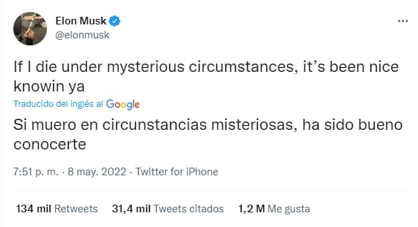 Elon Musk publicó un tuit sobre morir “en circunstancias misteriosas”
