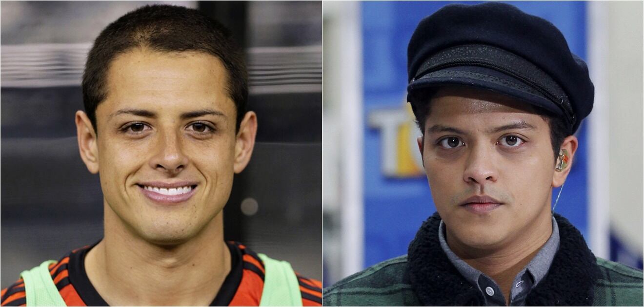 <p>En el juego&nbsp;¿A qué famoso te pareces? que ya se volvió viral, Javier Chicharito Hernández se parece a Bruno Mars. <strong>(Fotos: REUTERS)</strong></p>
