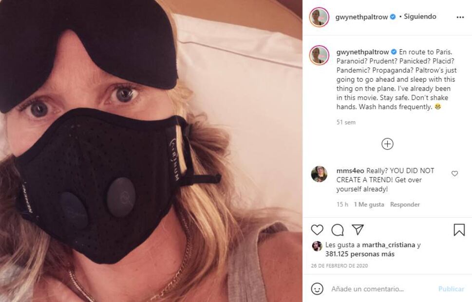 Gwyneth Paltrow asegura que ella inició la tendencia de usar cubrebocas
