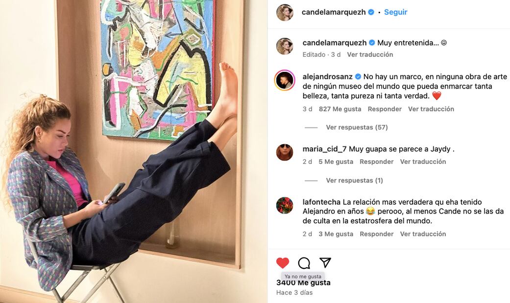 El amoroso mensaje de Alejandro Sanz a Candela Márquez / Foto: Instagram