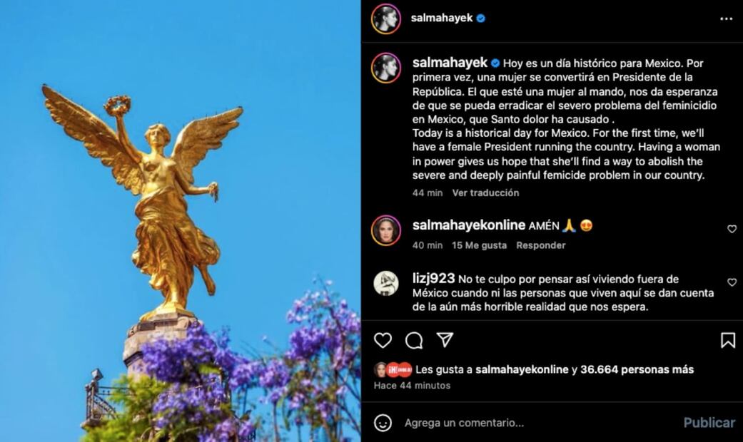 El mensaje de Salma Hayek tras las Elecciones 2024 / Instagram