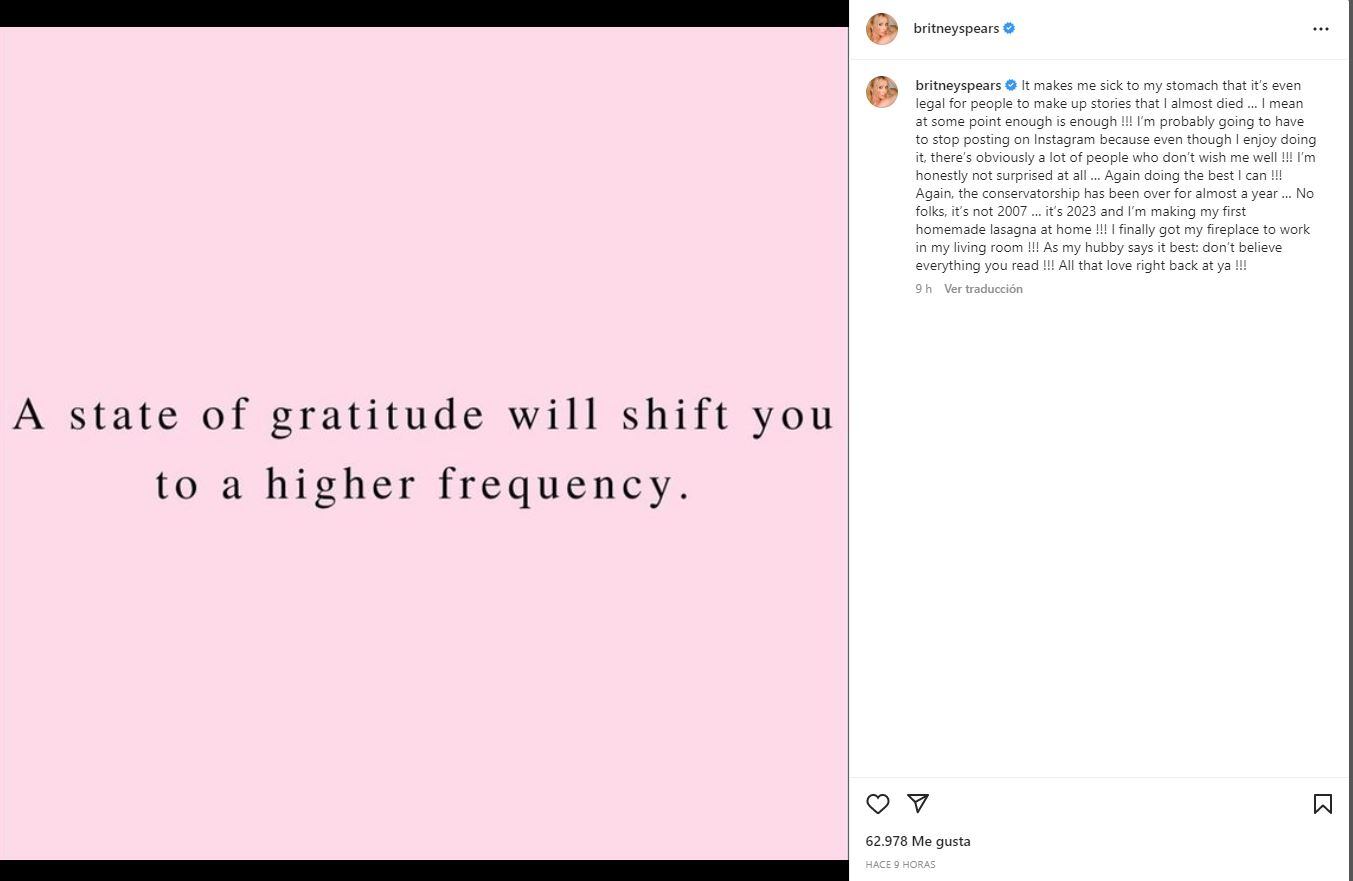 Britney Spears amenaza con abandonar Instagram ante preocupaciones por su salud mental