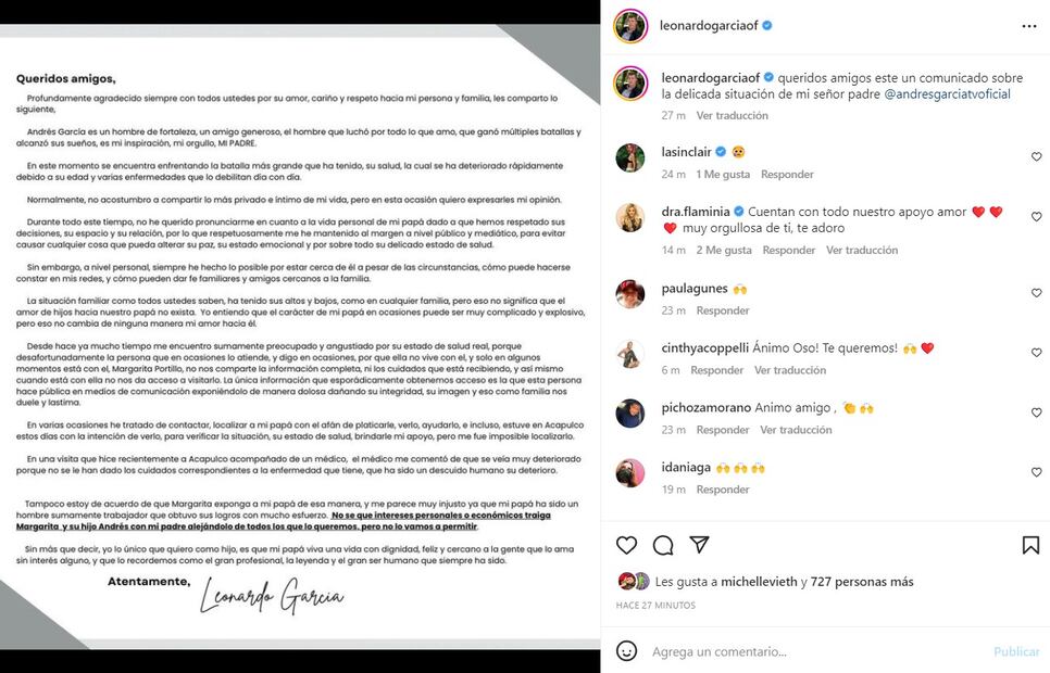 Leonardo, hijo de Andrés García, se manifiesta en contra de lo dicho por Margarita Portillo