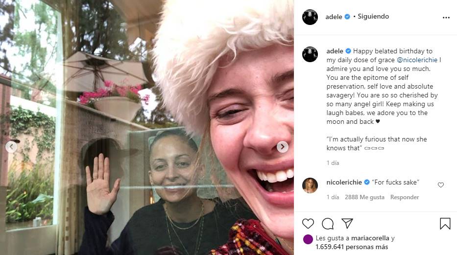 Adele vuelve a sorprender en redes y festeja a Nicole Richie