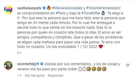 Vicente Fernández y su novia Mariana se defienden de burlas, "Me paso entre las piernas los comentarios"