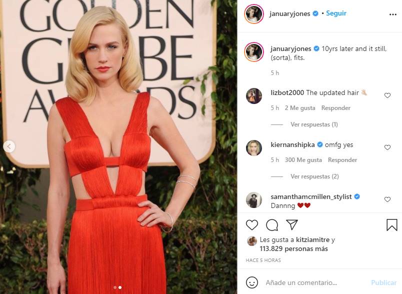 January Jones luce vestido ¡de hace 10 años! para los Golden Globes