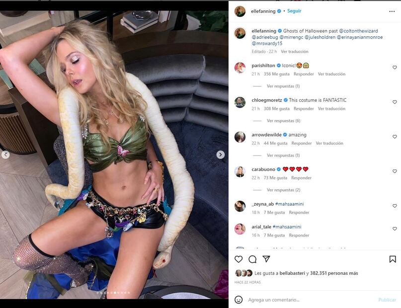 Elle Fanning posa sensual con top y una serpiente, como Britney Spears hace 20 años