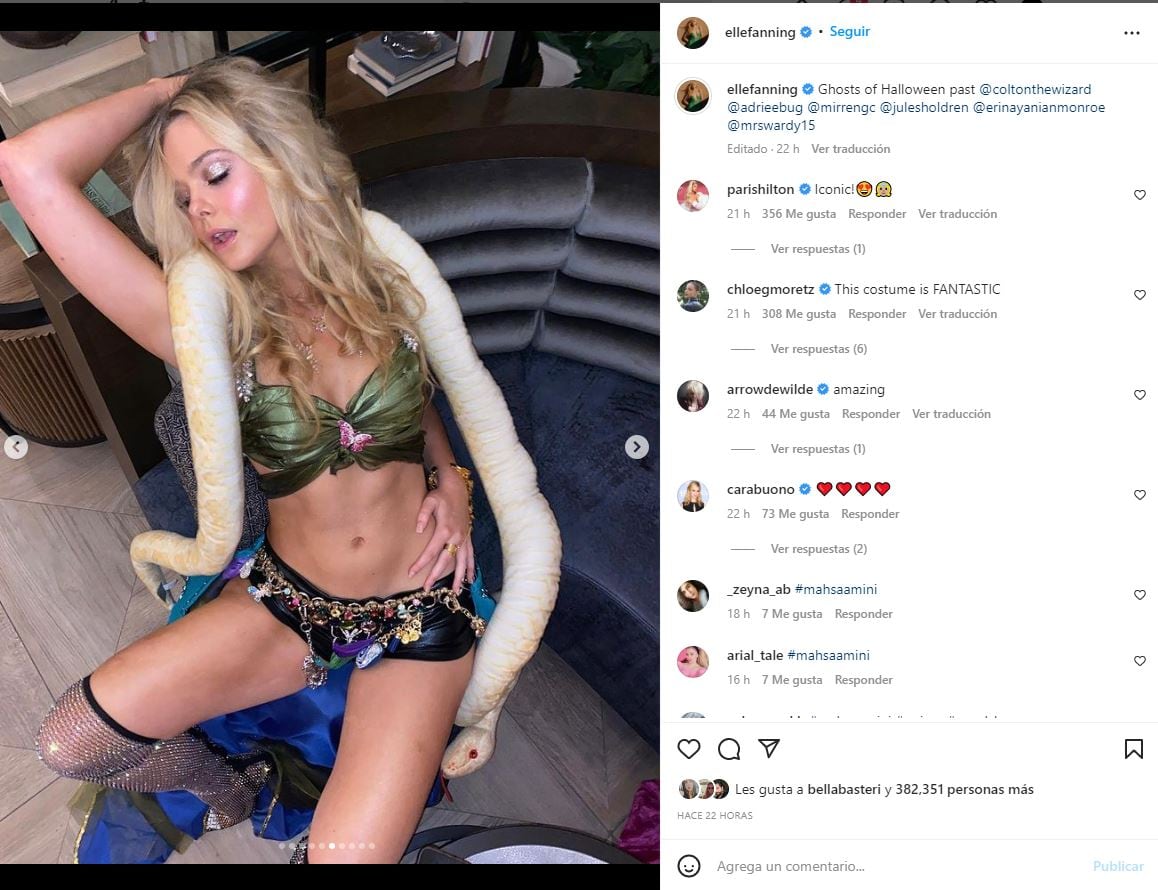 Elle Fanning posa sensual con top y una serpiente, como Britney Spears hace 20 años