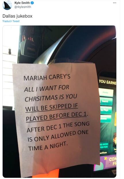 Gerente de un bar prohíbe "All I Want For Christmas Is You" de Mariah Carey porque los clientes la ponen demasiadas veces