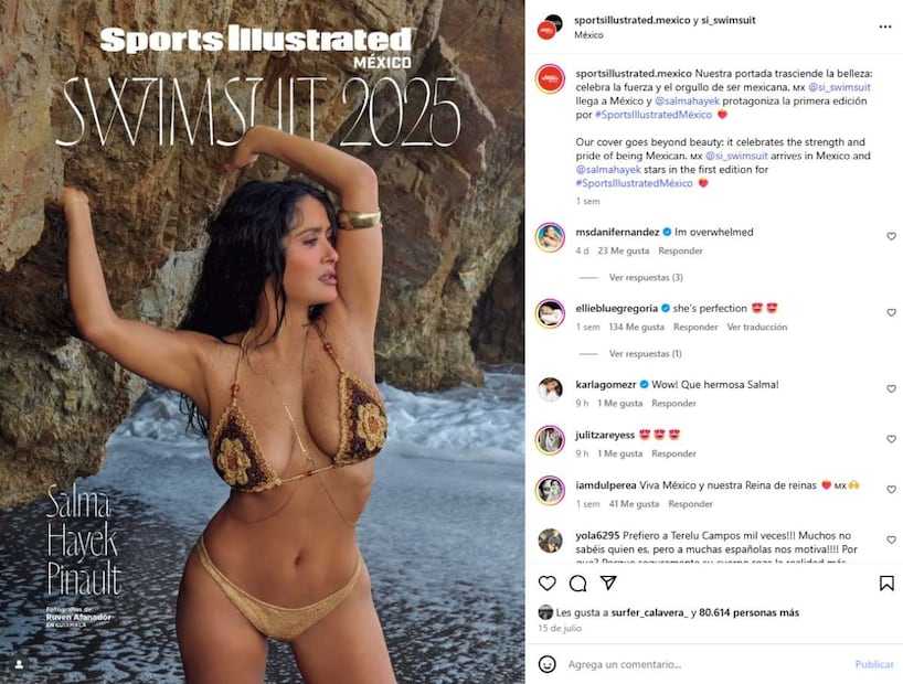 Salma Hayek es la portada de ‘Sports Illustrated’, en su primera edición en México / Foto: Instagram @sportsillustrated.mexico