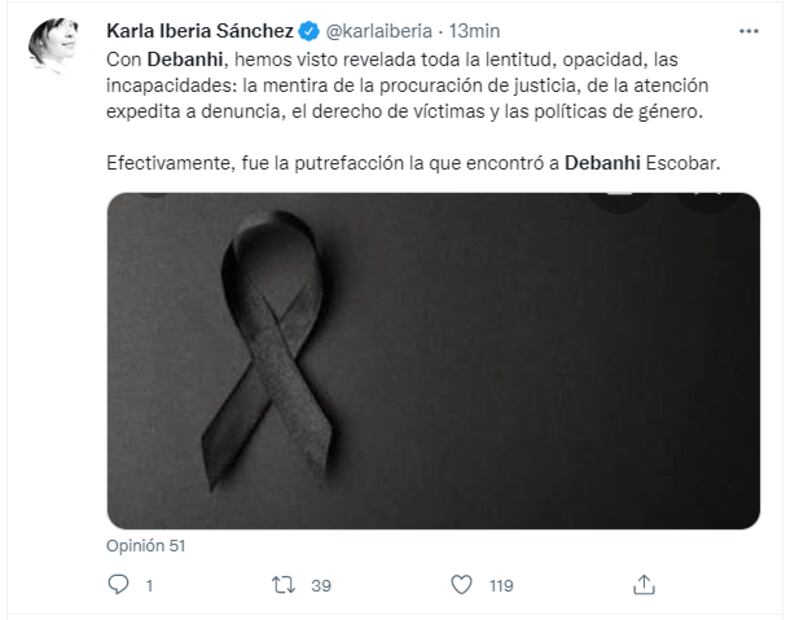 Natalia Esperón, Guillermo Arriaga y más se suman al duelo por Debanhi Escobar