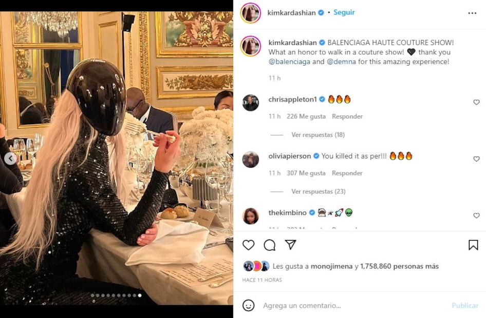 Kim Kardashian llega con máscara negra a fiesta de Balenciaga