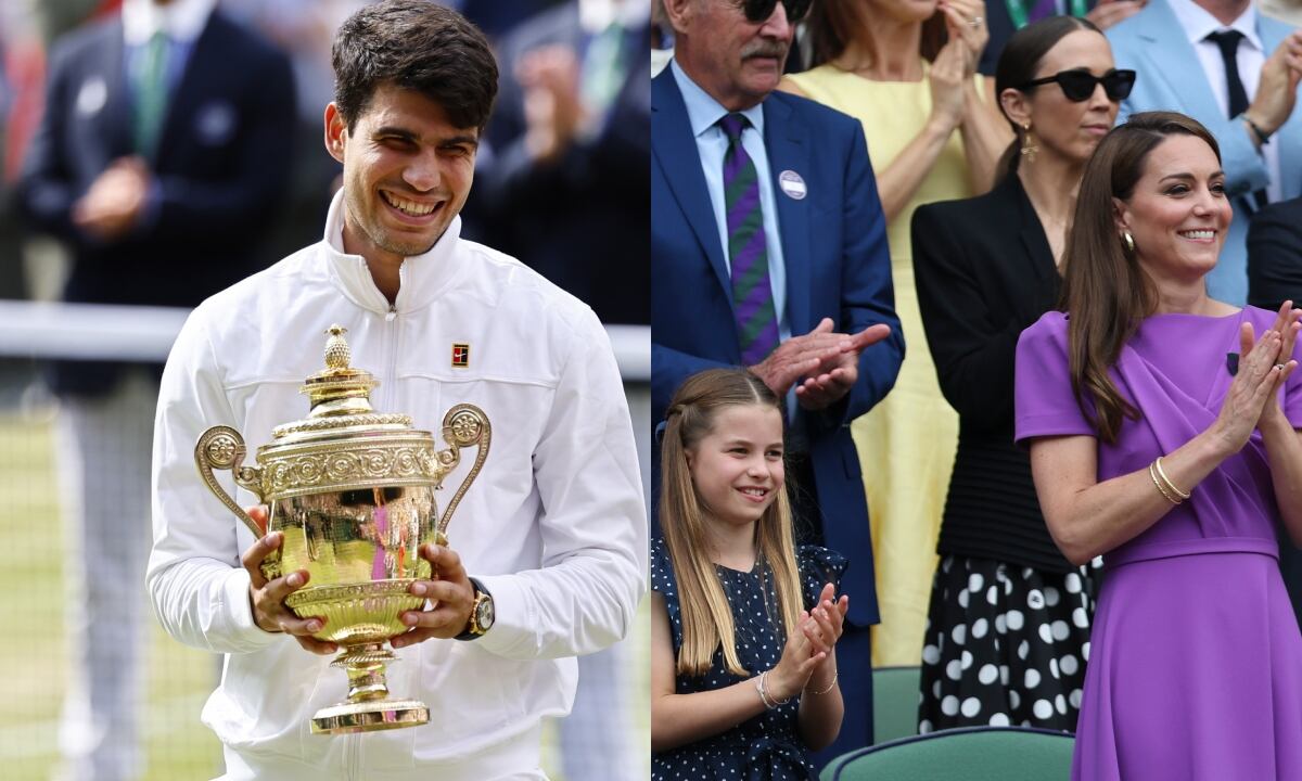 Kate Middleton, la princesa Charlotte y Carlos Alcaraz coincidieron en la final de Wimbledon 2024 / Foto: EFE / AFP